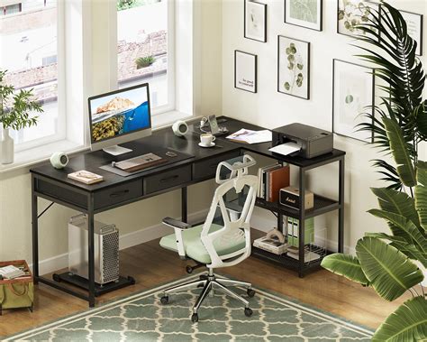 AODK 61 Inch L L Shaped Computer Desk With Drawers Corner Desk With