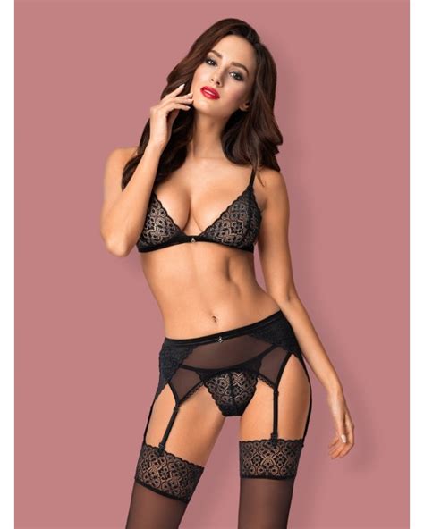 Set Completino Intimo Nero Con Reggicalze Collezione Shibu Obsessiv