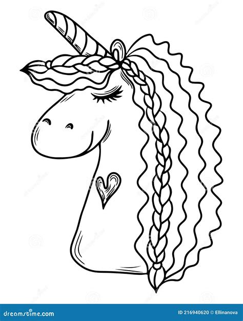 Cute Cartoon Unicorn Outlined For Coloring Book And Page Isolated Stock