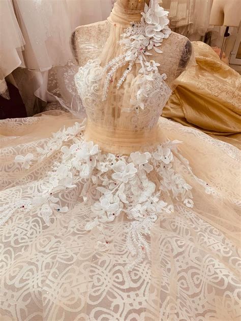 Nude Cream Beige Champagne Lace Outdoor Ball Gown Wedding Dress Various Styles