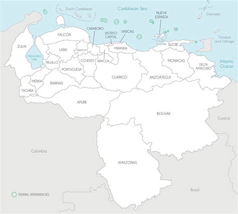 Vector Mapa De Venezuela Con Estados Capital Distrito Federal