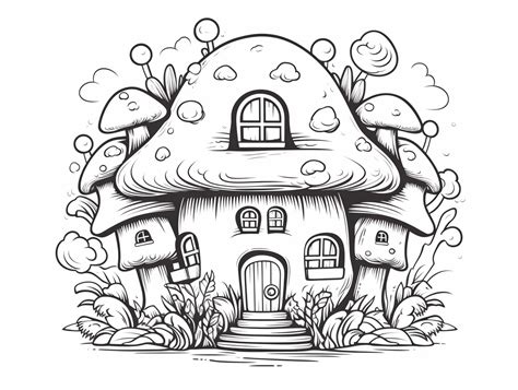 Mushroom House Coloring Activity Coloring Page