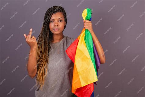 Premium Photo Young Afro Brazilian Woman Holding Lgbt Lgbtq Flag