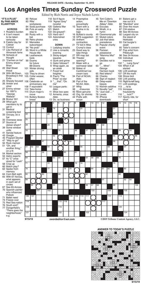 Today S La Times Crossword Printable