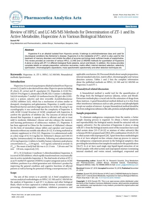 Review Of HPLC And LC MS MS Methods For Determination Of ZT 1 And Its