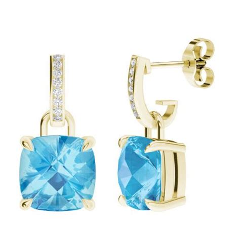 Stylerocks Blue Topaz Yellow Gold And Diamond Drop Earrings