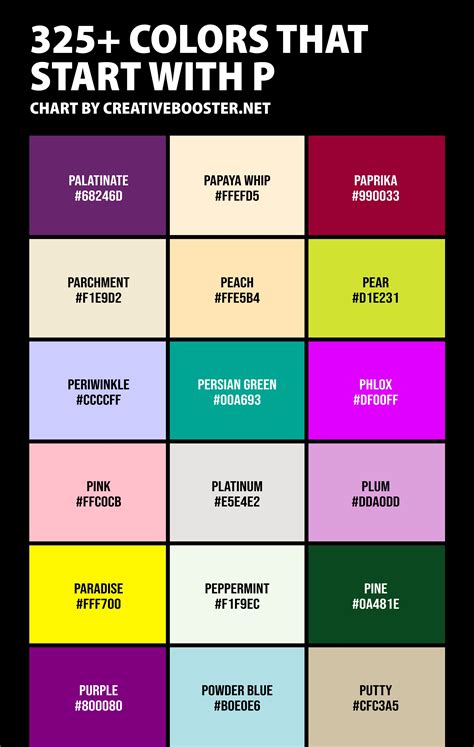 325 Colors That Start With P Names And Color Codes Creativebooster