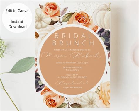 Rustic Bridal Brunch Invitation Template Fall Bridal Brunch | Etsy