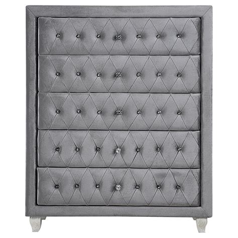 Deanna Eastern King Tufted Upholstered Bed Grey Coaster Fi