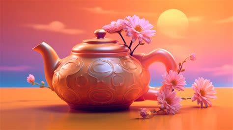 Premium Photo | There is a tea pot with flowers on a table generative ai