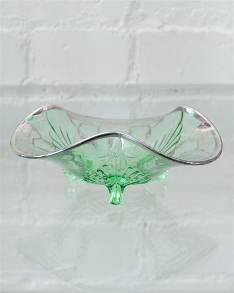 Antique Bohemian Green Glass Tray With Sterling Silver Overlay For Sale At 1stdibs