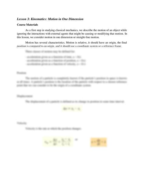 Solution Physics Module Lesson Kinematics Motion In One