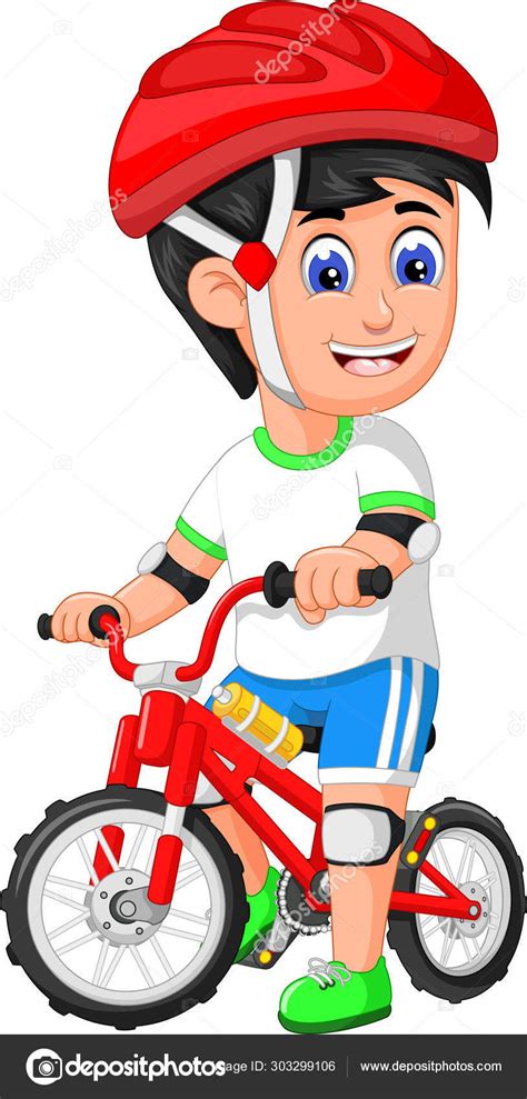 Funny Boy Red Bicycle Helmet Cartoon Your Design Stock Illustration by ...