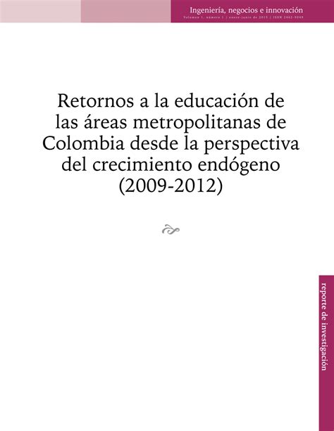 Pdf Retornos A La Educaci N De Las Reas Metropolitanas De Colombia