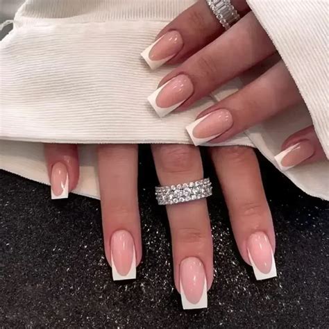 Pcs Simple French False Nails With Glue White Square Head Fake Nails