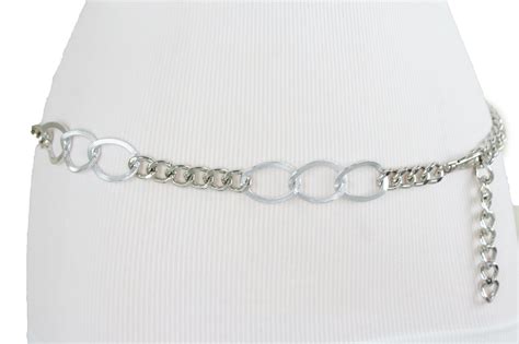 Women Silver Metal Chain Links Narrow Strap Luxurious Posh Belt XS S M