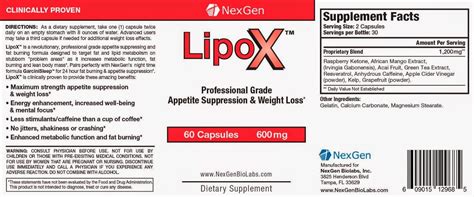 Nexgen Biolabs Lipox Advanced Strength Diet Pills Best Seller And New