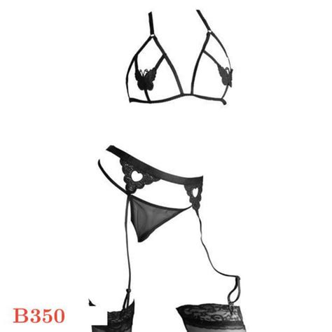 Promo B350 Bra Set Sexy Bikini Bralette Halter Open Cup Hitam Hot