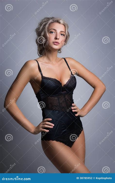Woman In Black Lingerie Over Dark Background Stock Photo Image Of Cosmetics Glamour 38785952