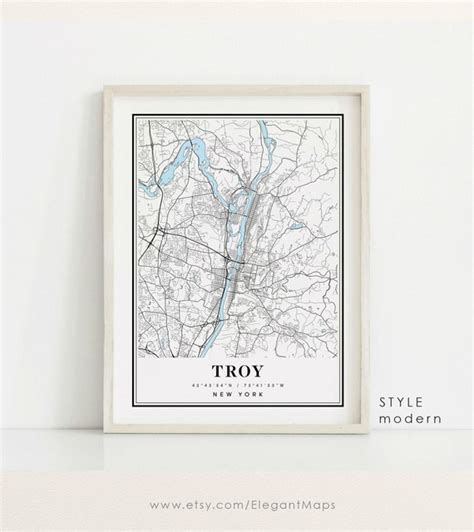 Troy New York Map Troy NY Map Troy City Map Troy Print | Etsy