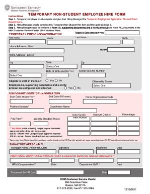 Fillable Online Northeastern Temporary Non Student Employee Hire Form