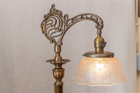 Antique Floor Lamp Bridge Style With Period Glass Shade At 1stdibs