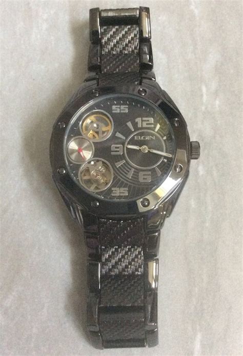 ELGIN SEMI-AUTOMATIC Octagon Men's Watch Round Black … - Gem