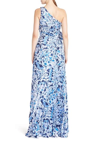 Ml Monique Lhuillier Womens Floral Satin Twill Pleated One Shoulder