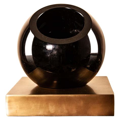 Globe Black Crystal Vase With Brass Stand For Sale At 1stdibs