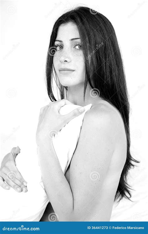 Black And White Portrait Of Naked Woman With Pillow Stock Image Image Of Erotic Looking