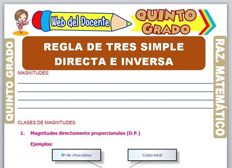 Regla De Tres Simple Directa E Inversa Para Quinto Grado De Primaria