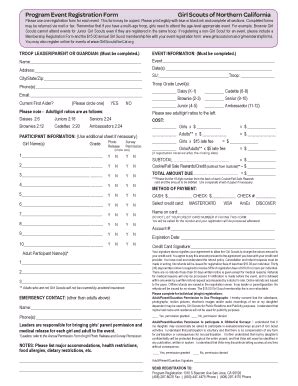 Fillable Online Girlscoutsnorcal Program Event Registration Form Girl