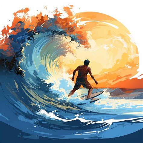 Onda oceânica surf vetor ilustração de verão surf design férias