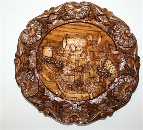 Vintage Carved Wood 3d German Plate Nurnberg Burg 9 German Wall