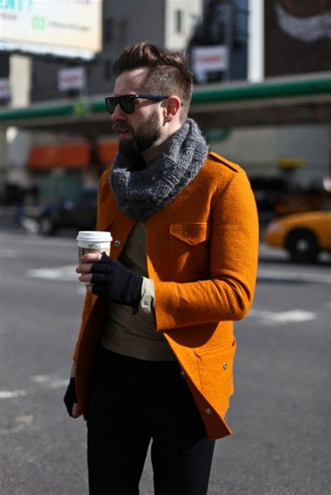 The Orange Coat Completes The Entire Outfit Mens Outfits Well