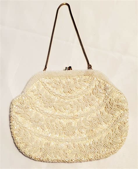 Vintage La Regale Ltd Ivory Beaded Evening Bag Purse Hand Made In Hong