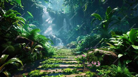 Premium Photo Tranquil Waterfall In Lush Tropical Rainforest Resplendent