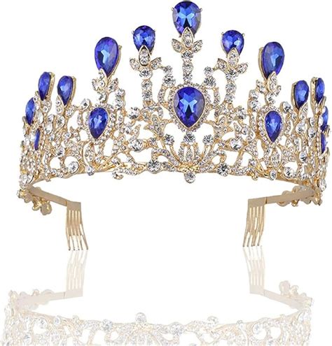 Hlvu Diademe F R Damen Wedding Blaue Strass Tiara Krone Mit Kamm Braut