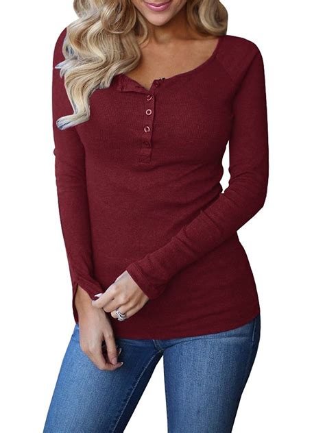 Women S Clothing Tops Tees Henleys Womens Long Sleeve Casual