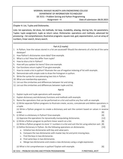 Unit 4 Assignment PSPP GE 3151 PROBLEM SOLVING AND PYTHON