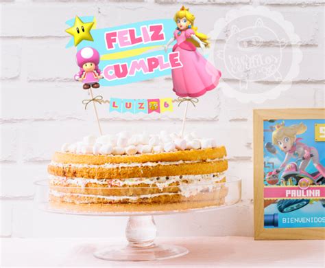 Princesa Peach Mario Bros Topper De Torta Listo Para Imprimir