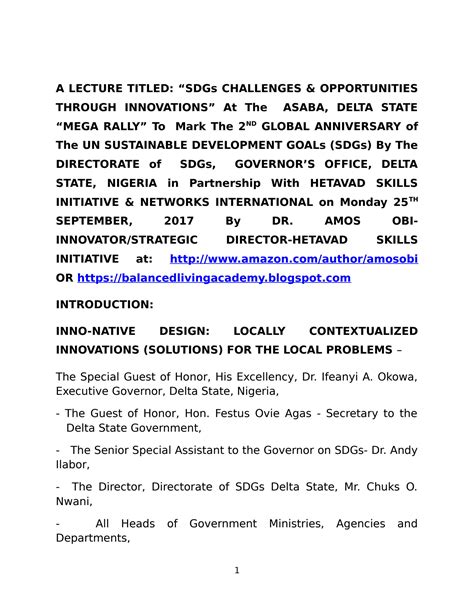 SOLUTION: A lecture titled sdgs challenges opportunities through