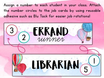 Editable Classroom Jobs Watercolor Hot Air Balloon Theme TpT