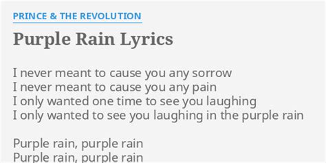 "PURPLE RAIN" LYRICS by PRINCE & THE REVOLUTION: I never meant to...