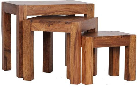 WOHNLING Lot De 3 Tables Gigognes Mumbai En Bois Massif Sheesham Table