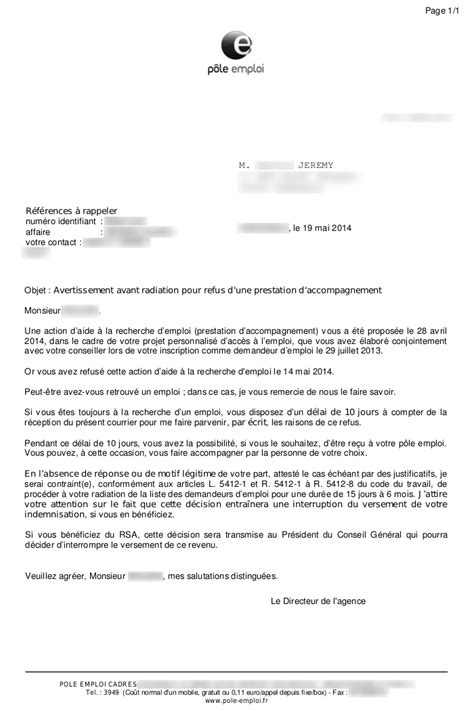 Exemple De Courrier Radiation Pole Emploi