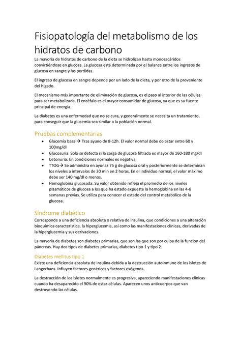 Metab HC Diabetes Fisiopatología del metabolismo de los hidratos de