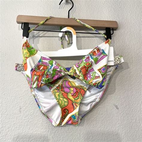 Trina Turk Womens L Abstract Colorful Pc Triangle Cheeky Bikini