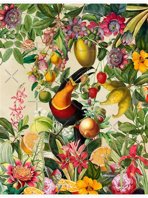 Vintage Paradise Toucan Bird In Tropical Jungle Collage Sticker For