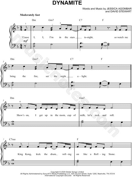 Bts Dynamite Sheet Music Easy Piano In D Minor Download And Print Sku Mn0218286